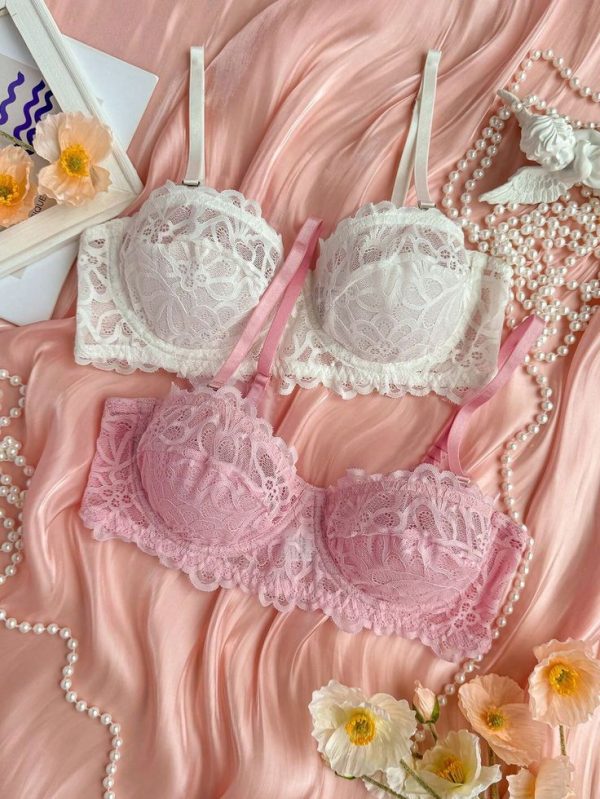 2pcs Women's Lace Bra And Panty Set