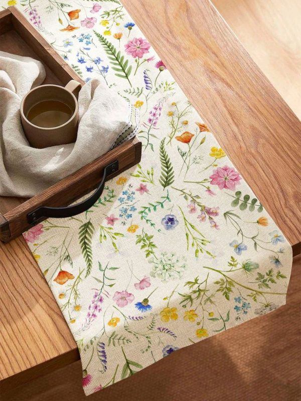 1pc Floral Pattern Table Runner, Polyester Kitchen Table Runner For Home