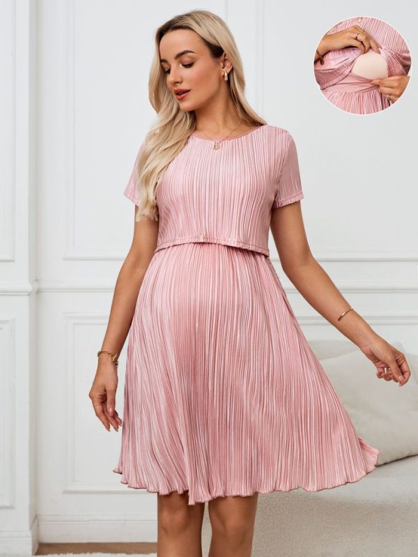 SHEIN Maternity Casual & Commuting Young Nursing Dress Short Sleeve Round Neck