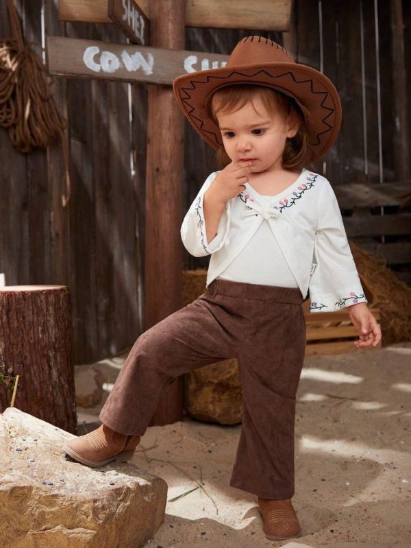 Baby Girl Summer Western Style Embroidered Top, White Color Outfit For Cute And Lovely Casual Look