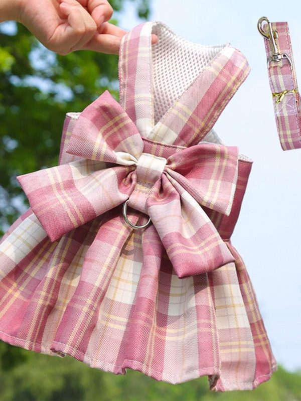 Bow Decor Plaid Pattern Pet Dress