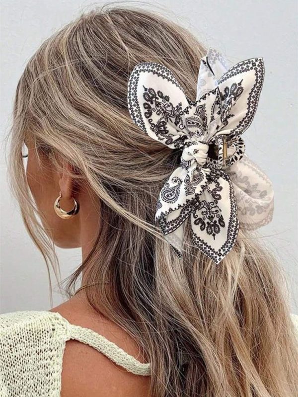 Boho 1pc Paisley Bow Hair Clip, Bohemian Style, Suitable For Vacations And Various Festivals