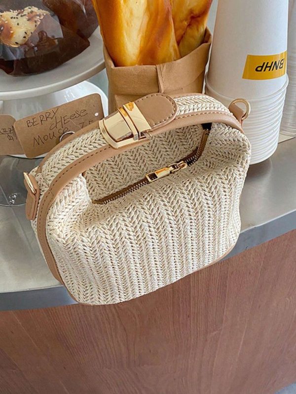 New Summer Woven Grass Bag Handbag Tote Bag Clutch Bag Color Blocking Women Crossbody Bag