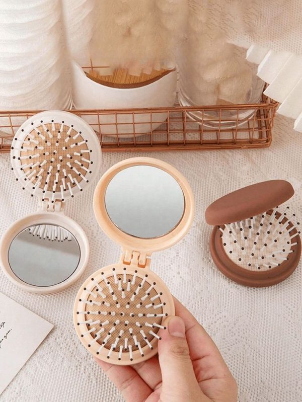 Mini Portable Folding Travel Comb With Mirror Hair Brush Round Folding Pocket Size Hair Brush
