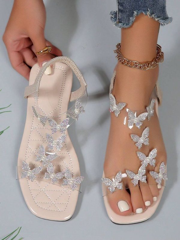 Summer Bowknot & Rhinestone Elegant Flat High Heel Peep Toe Sandals & Slippers For Women