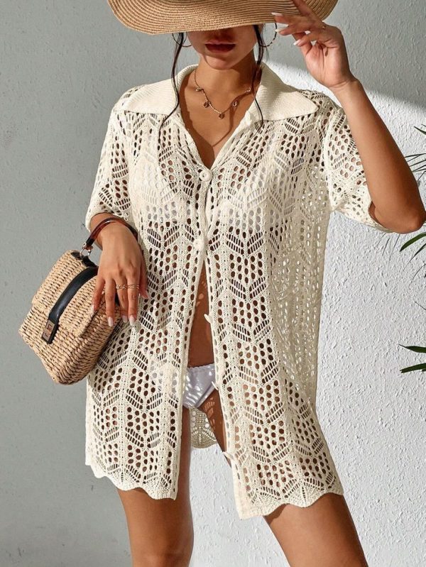 SHEIN Swim Summer Beach Hollow Out Button Front Kimono