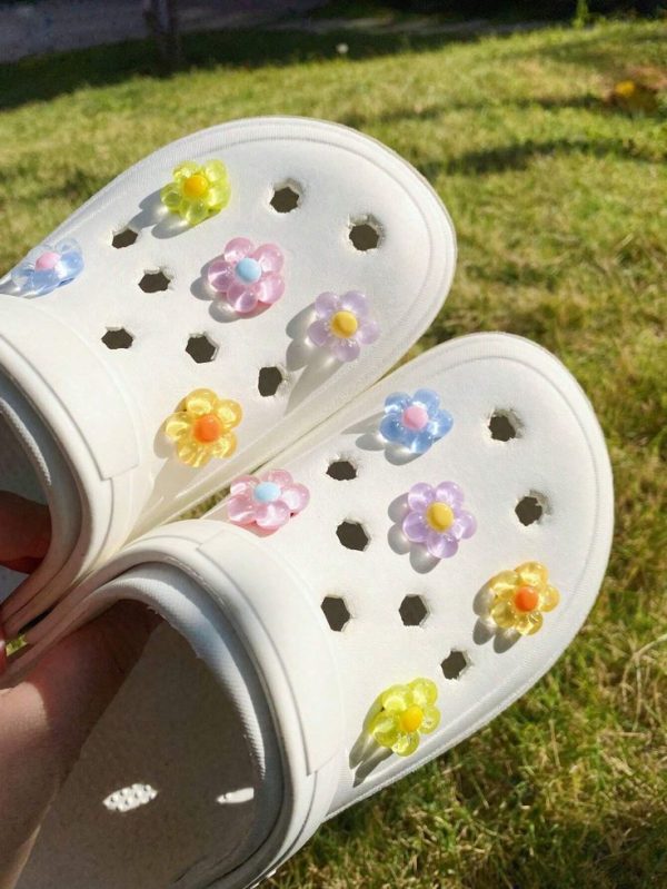 10pcs Flower Design Shoe Decorations, Fashionable Cute Colorblock Decorations For Clogs