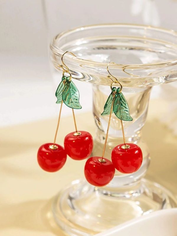 1pair Fashion Cherry Drop Earrings For Women For Daily Decoration