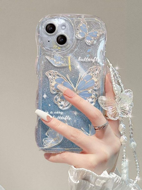 Summer Blue Ombre Glitter Card Holder + Butterfly Bracelet + Blue Anti-Fall Phone Case Compatible