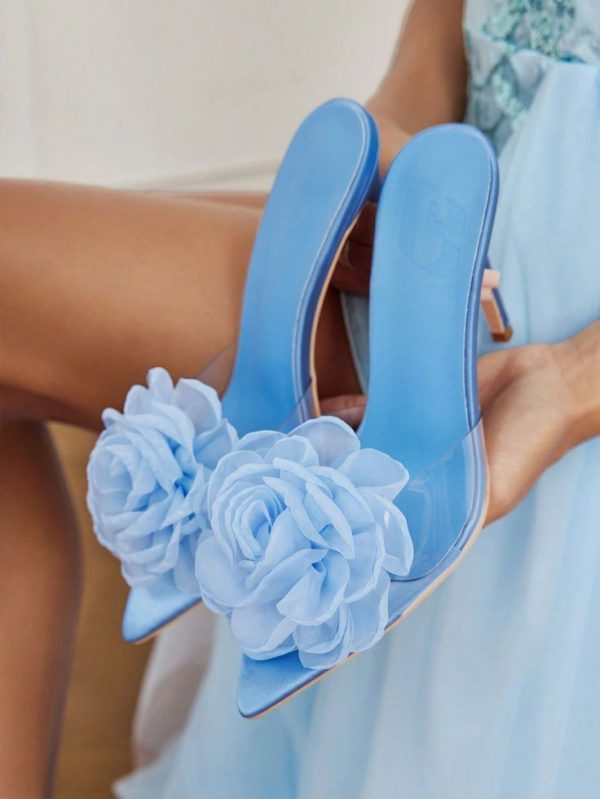 Ladies High Heel Wedge Sandals With 3D Flower Embellishment