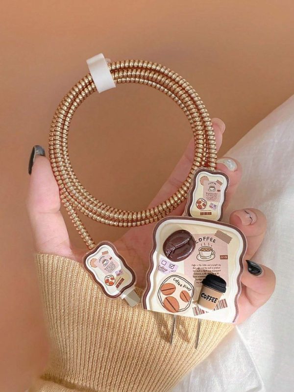 Water Ripple Coffee Bean Design Cable Winder And Organizing Clip, Charging Head