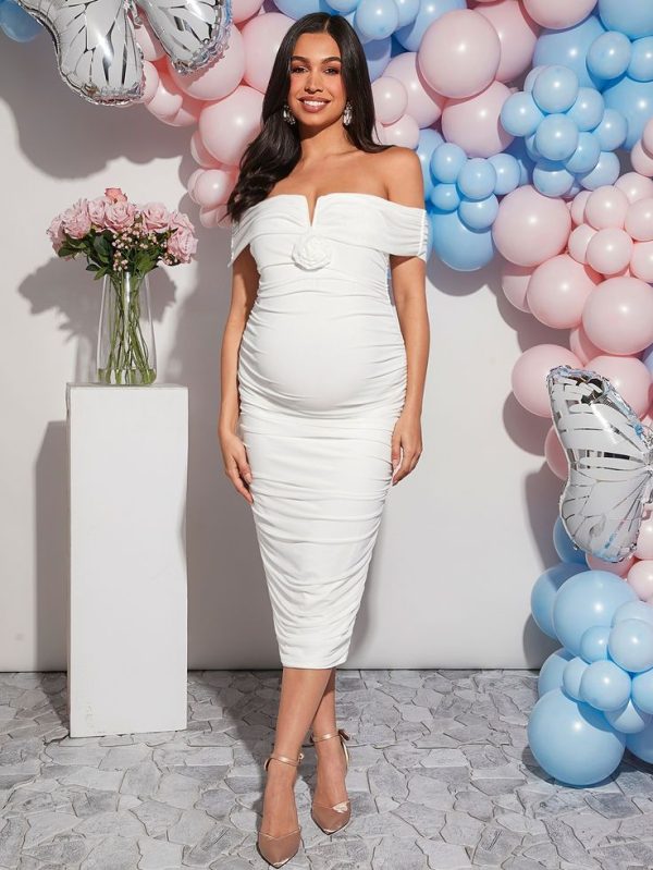 SHEIN Solid Color Simple Style Off-Shoulder Maternity Daily Dress