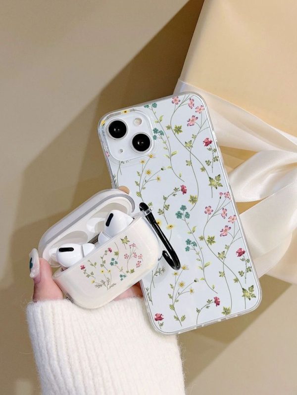 Flower Summer 1pc Ditsy Floral Clear Phone Case & 1pc Case Compatible With Airpods Pro Compatible