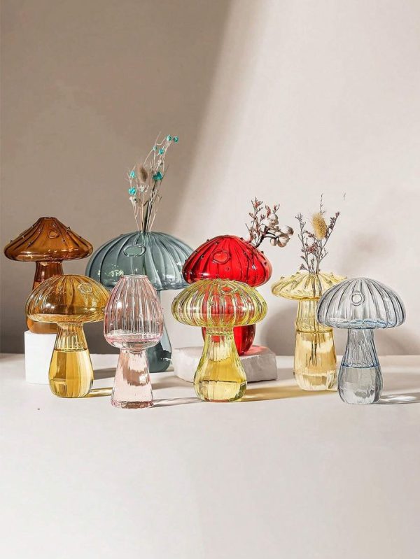 Minimalist Transparent Glass Mushroom Shaped Vase, Suitable For Hydroponic Flower Insert Decoration