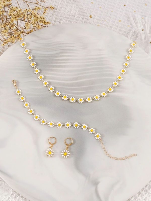 4pcs Flower Decor Jewelry Set