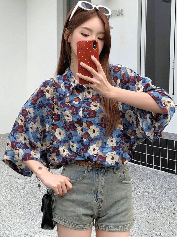 DAZY Women's All-Over Printed Loose Fit Drop Shoulder Shirt