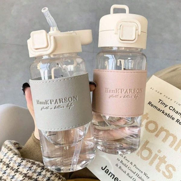 1pc Plastic Water Bottle With Straw For Students, Ins Japanese-Style, Simple And Fresh Design