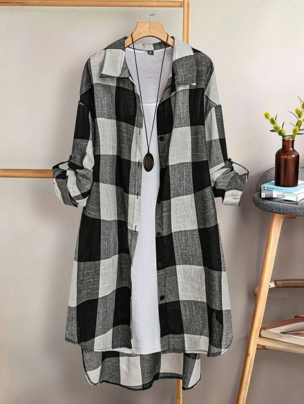 SHEIN Frenchy Plus Size Plaid Rolled Sleeve Shirt