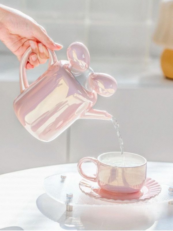1pc 850ml Pink Bowknot Ceramic Kettle, Suitable For Afternoon Tea