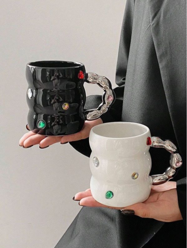 1pc Creative Gemstone Ceramic Mug, 400ml, Luxury Home Use Cup