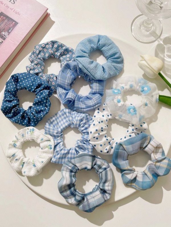 10pcs Women Plaid & Floral Pattern Scrunchie Casual