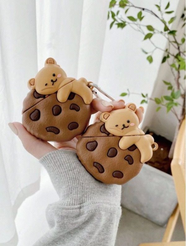 1pc Cartoon Cute Biscuit Bear Creative Pattern 3d Silicone Earphone Protective Case
