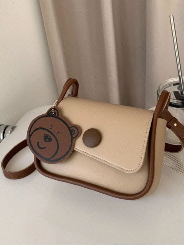 Mini Button Decor Flap Square Bag With Bag Charm