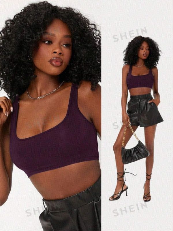 SHEIN BASICS Women'S Casual Crop Top Tank Top For Summer