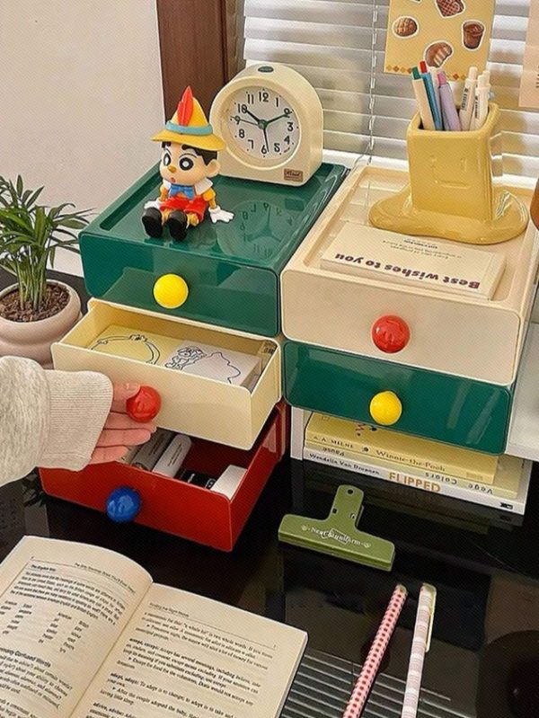 1pc Dopamine Desktop Storage Box, Drawer Style Office Desk Organizer