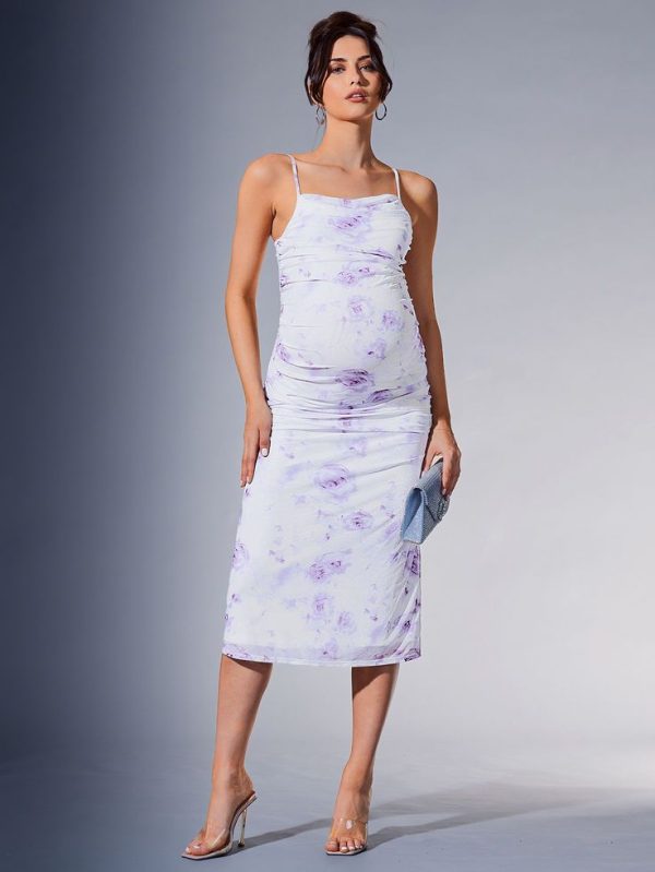 SHEIN MaterniChic Maternity Comfy & Elegant Adjustable Straps Slim-Fit Knitted Midi Dress