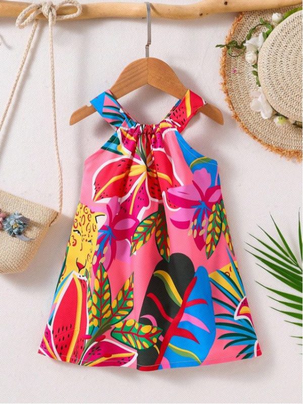 Infant Girls' Tropical Printed Colorful Casual Halter Dress