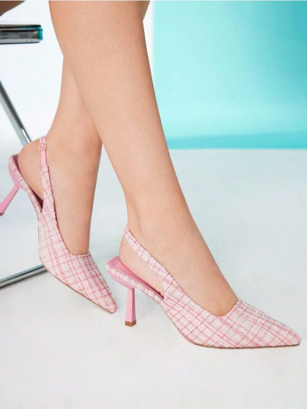 CUCCOO BIZCHIC Women'S Pink Pointed Toe Thick Mid-Heeled Shoes Vacation Shoes Summer Sale