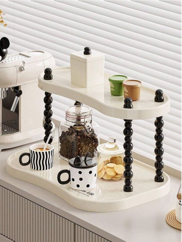 1pc Cream-Colored Carousel Cup Holder, Multi-Layer Tea Cup Set Organizer