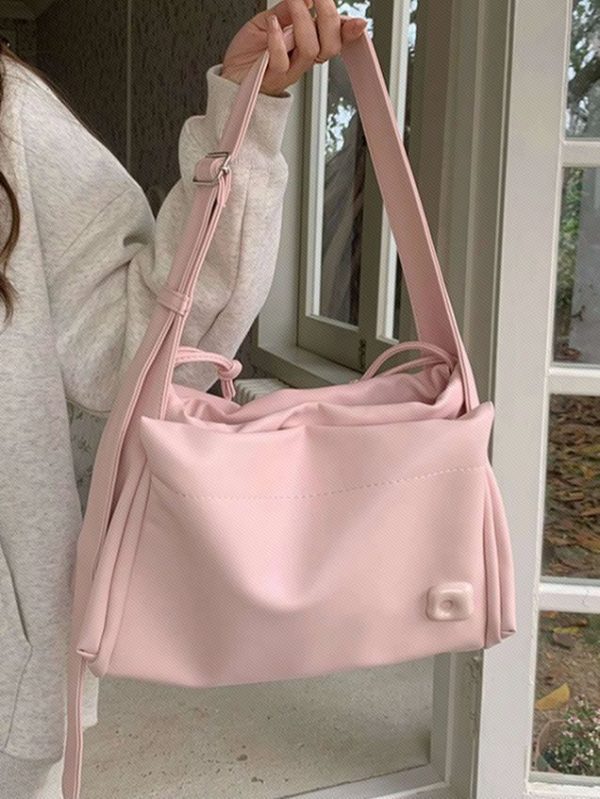 Minimalist Hobo Bag Medium Drawstring Design Pink