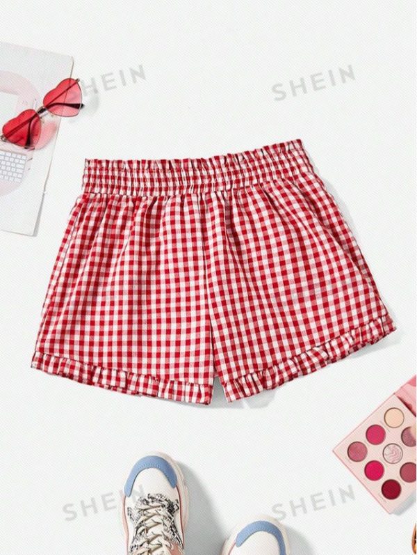 SHEIN MOD Women's Plaid Ruffle Hem Summer Shorts