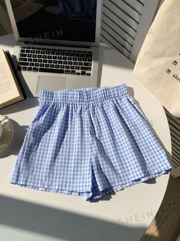 SHEIN EZwear Women's Elastic Waist Plaid Shorts