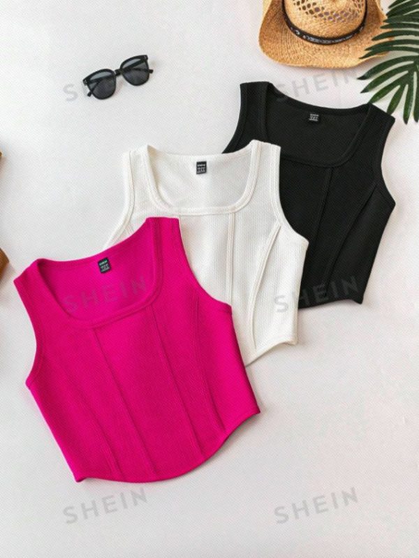 SHEIN LUNE Women Tank Tops & Camis White Pink Black Corset Top Workout Tank Tops Workout Tank