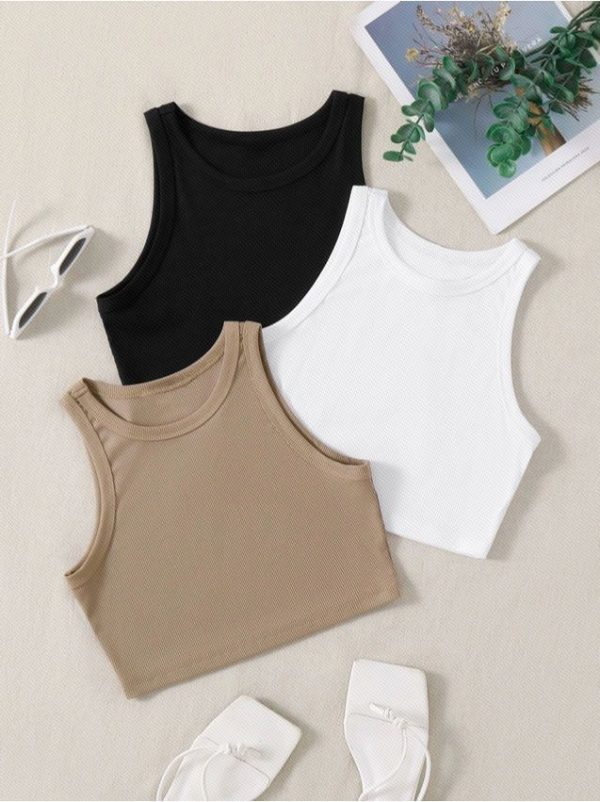SHEIN EZwear 3pcs Ribbed Knit Tank Top