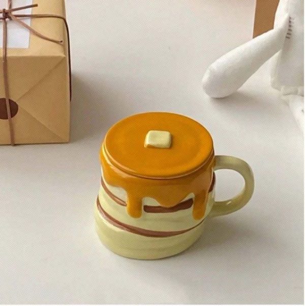 Creative Honey Muffin Shape Underglaze Ceramic Mug With Lid Coffee Cup