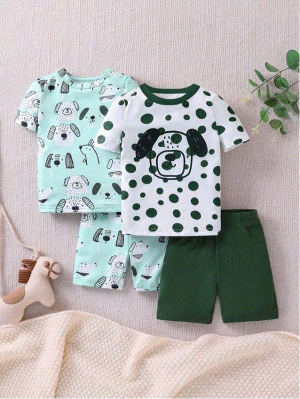Baby Boys' Cute And Comfortable Car Print Short Sleeve Round Neck T-Shirt And Short Pants Set Of 3