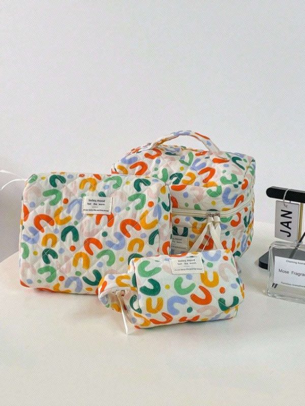 3pcs Colorful Quilted Makeup Bag Storage Bag