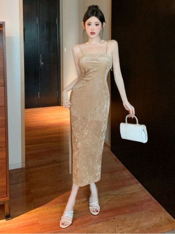 DAZY Ladies" Fashion Solid Color Slim Spaghetti Strap Sleeveless Dress