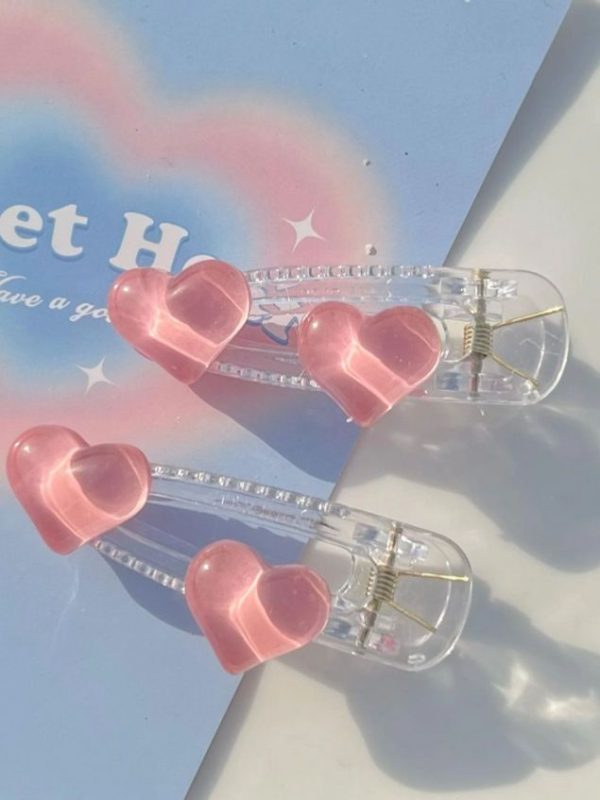 2pcs Women Heart Decor Fashion Hair Clip For Daily Life Cute