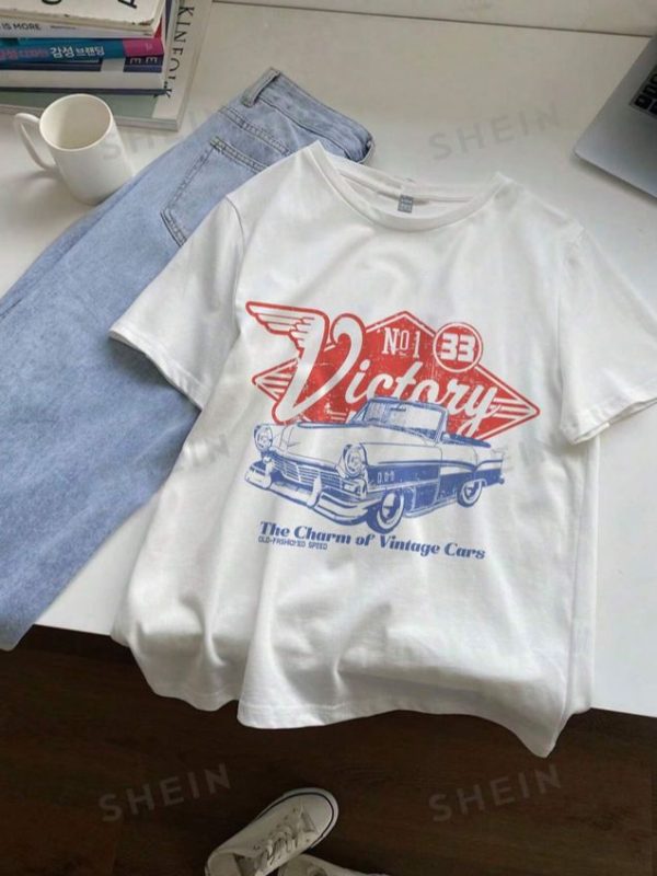 SHEIN EZwear Summer Casual Short Sleeve Women T-Shirt, Round Neck And Slim Fit