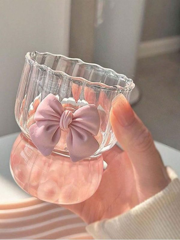 1pc Cute Striped Fat Cup For Ice Cream, Milk, Breakfast, Oat, Creative Borosilicate Glass Cup