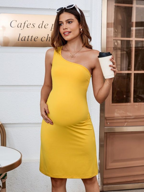 SHEIN Maternity Young Casual Elegant Asymmetrical Neck Crop Bodycon Dress