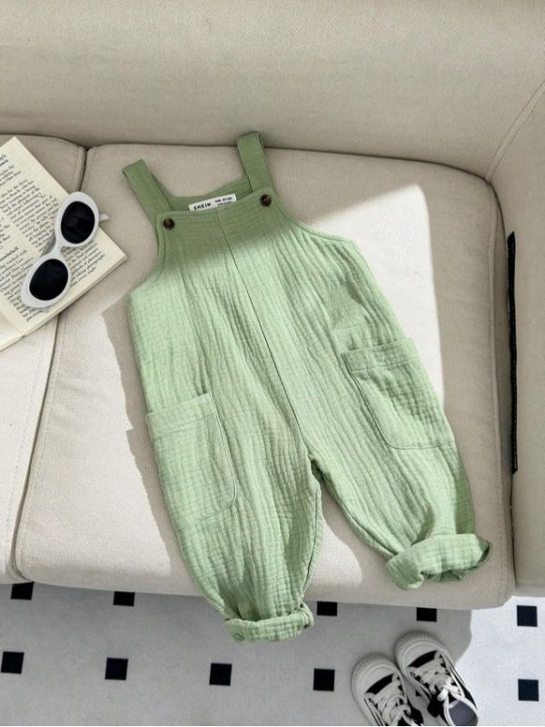 SHEIN Cute Unisex Baby Cotton Romper Jumpsuit, Simple Solid Color Design, Sleeveless Straps