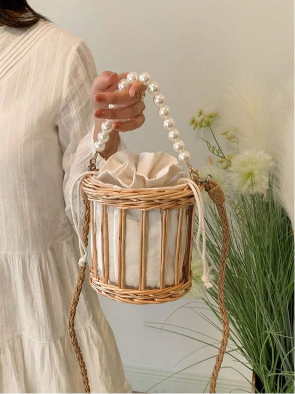 Woven Grass Bucket Bag, Woven Beach Bag