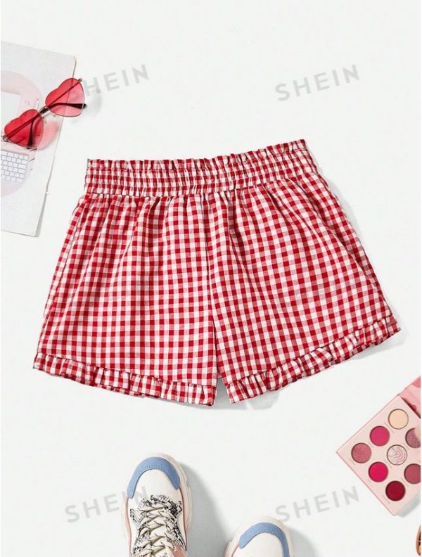 SHEIN MOD Women's Plaid Ruffle Hem Summer Shorts