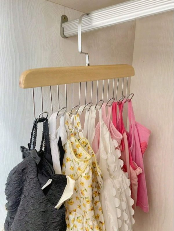 1pc Heavy Duty Wooden Anti-Slip Hanger With 8 Metal Hooks